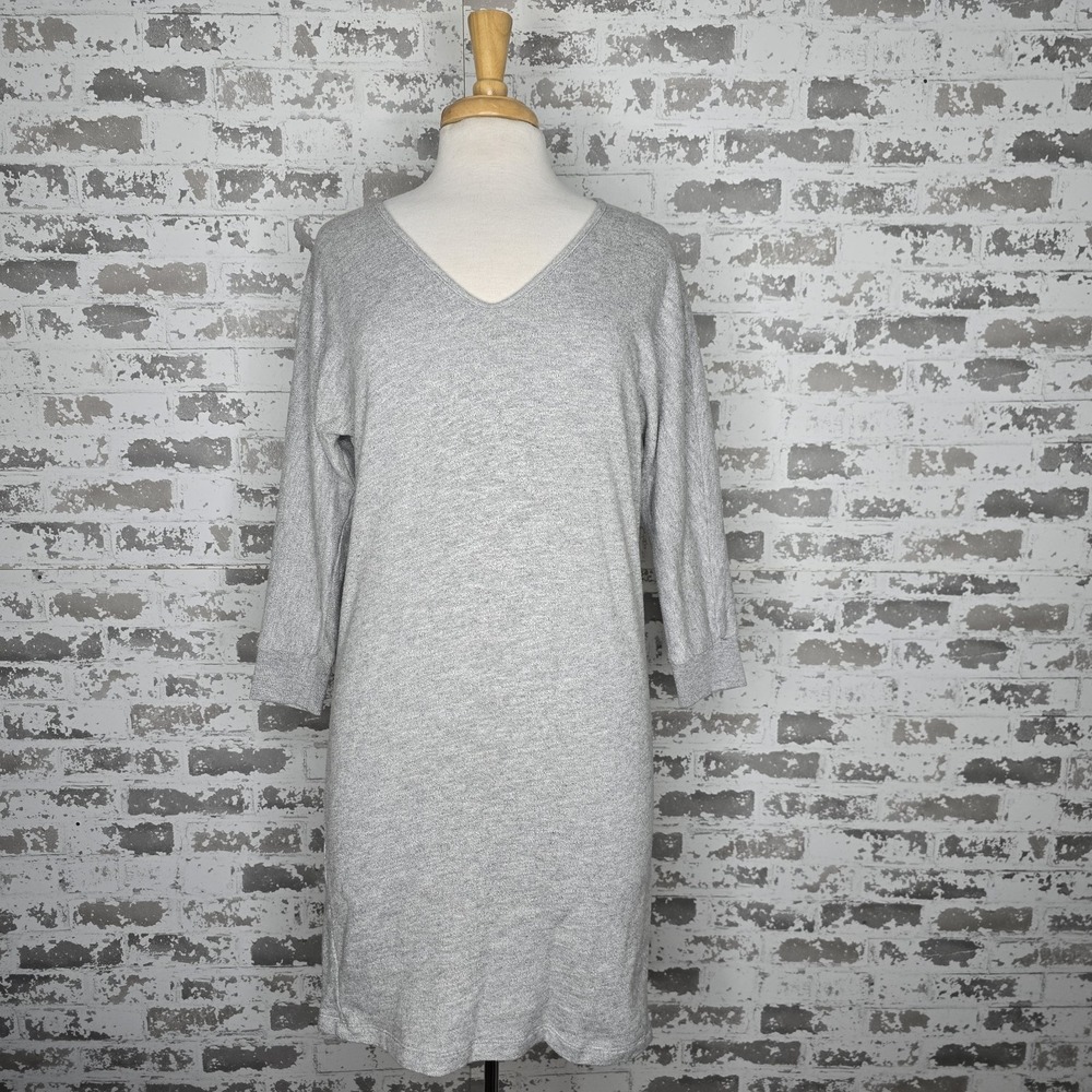 James Perse Shirt Dress Womens Size 2 Gray 100% Cotton V Neck 3/4 Sleeve